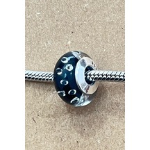 Fubena Dalgacıklı Siyah Murano Charm Gümüş