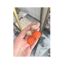 Bal Kabağı Ve Gold Detaylı Küpe Turuncu