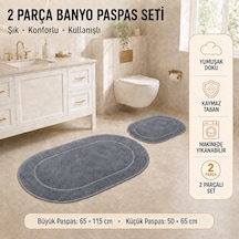 Rixos 2'li Banyo Halısı Paspası Seti Kaymaz Tabanlı Klozet Takımı Gri
