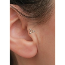 14 Ayar Altın Beyaz Taşlı Üçgen Tragus Piercing Sarı