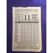 11 Nisan 2001 Takvim Yaprağı - Nostalji Koleksiyonluk Takvim Yaprağı