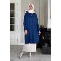 Rabia Şamlı Melda Triko Tunik İndigo Çok Renkli