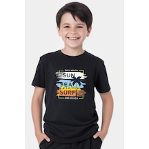Panios Kids California Sun Baskılı Erkek Çocuk Kısa Kollu Yuvarlak Yaka T-shirt Siyah