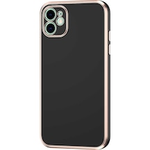 Kilifone - İphone 12 Uyumlu Kılıf Kenarları Parlak Altın Renkli Silikon Bark Kapak - Siyah - T20599