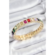 Pirinç Karışık Zirkon Taşlı Dikdörtgen Model Gold Renk Lastikli Kadın Bileklik - Tj-bb7493 Diğer