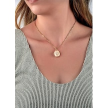 Lunarie İnci Detaylı Açılır Madalyon Kolye 14k Gold Paperclip Krem