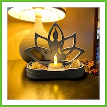 Bezos 3d Baskı Lotus Buda Mumluk - Dekoratif Tealight Mumluk-gri Dmc