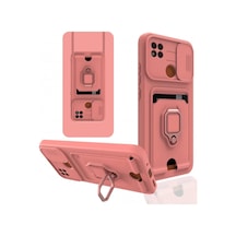 Xiaomi Redmi 9c Uyumlu Kılıf Zuma Kartvizitli Yüzüklü Silikon - Pembe
