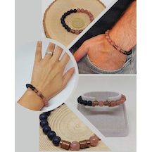 Çilek Kuvars & Oniks Taşı 8mm Unisex Tasarım Bileklik Hawaii Mode Çok Renkli