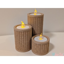 Rattan Görünümlü Tealight Mumluk Seti 3'lü Dekoratif Mum Tutucu Diğer