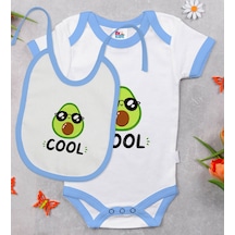 Bk Kids Cool Tasarımlı Mavi Bebek Body Zıbın Ve Mama Önlüğü Hediy