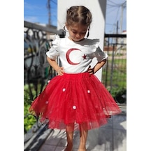 Novy Baby Novy-23 Nisan Türk Bayraklı Omuz Fırfırlı KızÇocuk Tişört 2-9 Yaş
