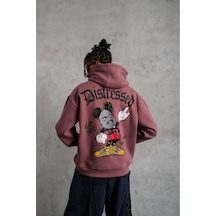 Erkek 3 İplik Pamuklu Kapüşonlu Kanguru Cepli Sweatshirt Hoodie - Gül Kurusu Gülkurusu