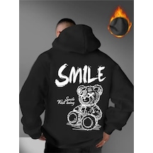 Nevermind Unisex Oversize Smile Yazılı Hoodie Trend Streetwear Kapüşonlu Siyah