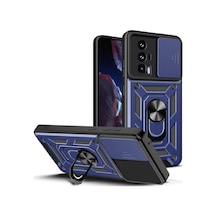 Zore Poco F5 Pro Kılıf Magnetik Standlı Kamera Korumalı Ogaa Sürgülü Vega Kapak - Mavi