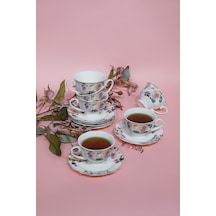Rose Deluxe New Bone 6 Kişilik Çay Fincan Takımı Çay Sunum Seti Beyaz - Pembe