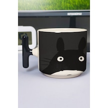 Totoro Anime Baskılı Seramik Lüks Kupa 1 Adet T Şeklinde Özel Siyah Kulp Dalga Kulp V1t Çok Renkli