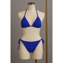 Kadın Kombin Şıklığı Mavi Yandan Ve Boyundan Bağlamalı Bikini May