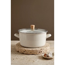 Master Pro Cook Ahşap Kulplu,paslanmaz Saplı Krem Süzgeçli Emaye Kızartma Tenceresi 22 Cm Krem