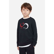 Tshirthane 10 Kasım Silüet Turk Bayrağı Baskılı Unisex Çocuk Siyah Sweat Siyah