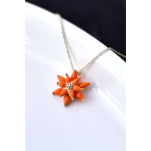 Papatya Silver 925 Ayar Gümüş Rodyum Kaplama Turuncu Mineli Lotus Çiçeği Kolye
