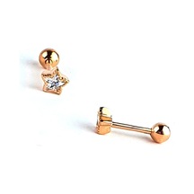 Pırlanta Parlaklığında Zirkon Taşlı 925ayar Gümüş Rose Altın Yıldız Figürlü Tragus Piercing Altın