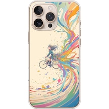 İphone 16 Pro Max Uyumlu Rengarenk Bisikletli Kız Baskılı Silikon Kılıf