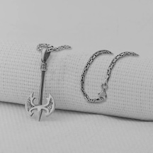 Takılingo 925 Ayar Gümüş Balta Motifli 2 Mm Kral Zincirli Erkek Kolye Gümüş