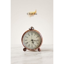 Chacha Home Serene Bell Vintage Metal Çalar Saat & Premium Masaüstü Dekoratif Obje 16x14 Cm Bakır