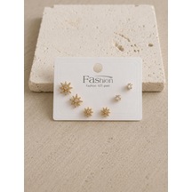 Kuzey Yıldızı Gold Altılı Küpe Çok Renkli