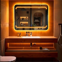 Recta Amber Led'li Kumlamalı Lavabo & Banyo Aynası Dokunmatik Sensörlü 80 X 60 Turuncu