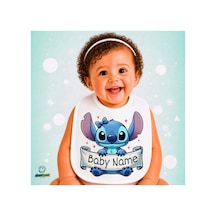 Kişiye Özel Stitch Keten Bebek Mama Önlüğü Yumuşak - Emici - Yıkanabilir - Özel Tasarım P106 Çok Renkli