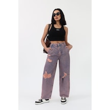 Skater Fit Kızıl Tint Yırtık Jean Mavi+kızıl Tint