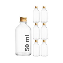 Afracam 50 Cc Gold Metal Kapaklı Hediyelik Shot Şişesi 50 Ml Kolonya Koku Süs Küçük Şeffaf Cam Şişe 6 Adet