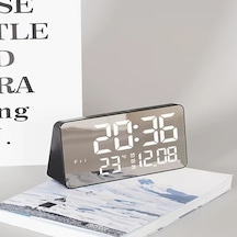 Willowhaven Siyah Beyaz Işık Usb Aynalı Led Dijital Saat - Dokunmatik Ses Kontrollü Beyaz Işıklı Siyah