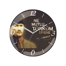 Atatürk Ne Mutlu Türküm Diyene Bombeli Gerçek Cam Duvar Saati Siyah