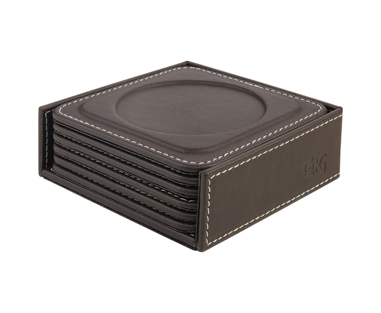 Bardak Altlığı,6 Lı Set,masaüstü Yuvarlak Cup Coaster,vegan Suni Deri,11x11 Cm.,kahverengi