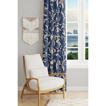 Navy Vintage 2 Desenli Süet Oturma Odası Salon Fon Perde Baskılı Ekstrafor Büzgü Tek Kanat Prd-1065 Çok Renkli