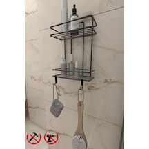 Alper Banyo Siyah 2 Katlı Düz Banyo Şampuanlığı, Yapışkanlı