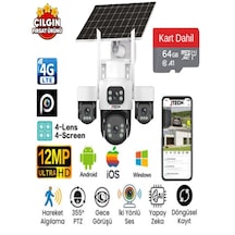 Inox X14 3mp+3mp+3mp+3mp 12mp 4g E-sim Kartlı 2xsolar Panelli 4 Lens 1 Ptz Akıllı Kamera + 64gb Sd Kart