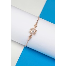 Zirkon Taşlı Rose Renk Kare 925 Ayar Gümüş Bayan Bileklik