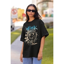 Blink 182 Gülen Yüz Baskılı Unisex Oversize Tişört Siyah
