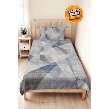 Mavi Geometrik Genç Odası Tek Kişilik Pike Takımı - Gri Modern 160x220 Cm Kapitone Yatak Örtüsü Mat Çiçek Yansıması
