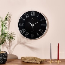 Exclusive Roma Rakam Duvar Saati - Gümüş / Siyah - 43 Cm Çok Renkli