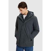 U.S. Polo Assn. Erkek Gri Kapüşonlu Yaka Regular Fit Fermuarlı Çıtçıtlı Cepli Düz Tasarım Uzun Mont 50328204-vr076 Sıs