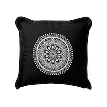 Mandala Motifli Saçaklı Yastık Kılıfı - Bohem Siyah Beyaz Püsküllü Kırlent Kılıfı Orman Nane Yeşili