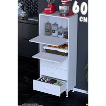 More 60 Cm Çok Amaçlı Organizer Mutfak Kiler Banyo 2 Kapaklı 3 Çekmeceli Mutfak Dolabı 60x150x32 Cm Beyaz