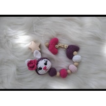 Amigurumi Tavşanlı Emzik Zinciri Askısı Emzik Aksesuarları Çok Renkli