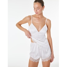 Koton Fiyonk Detaylı Rahat Kesim Dantelli Mini Şort Pijama Altı Beyaz Beyaz 6slk80021mw