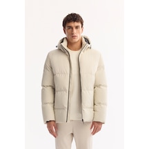 Avva Erkek Ekru Kapüşonlu Kadife Detaylı Rüzgar Geçirmez Comfort Fit Şişme Mont A52y6054